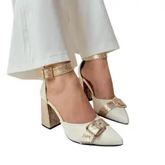 EVEGONZ - Tacones altura 7 1/2 para Mujer Blanco Sandalia Comodas Tacon Cuadrado