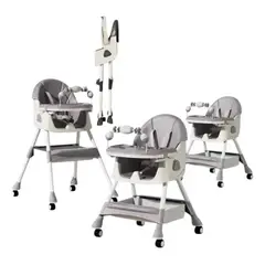 GENERICO - Silla Comer Comedor 3 En 1 Reclinable Plegable Para Bebé Gris Oscuro