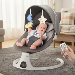 FRAGOLA KIDS - Silla Mecedora Eléctrica Bebé Movimiento Control Bluetooth Gris