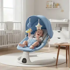FRAGOLA KIDS - Silla Mecedora Eléctrica Bebé Movimiento Control Bluetooth Azul