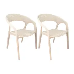 BOXBIT - Set de 2 Sillas Exterior Ratan Curve Con Brazos - Beige