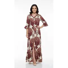 BOCARED - COSTEÑA VESTIDO PARA DAMA EN COLOR VINOTINTO ESTAMPADO