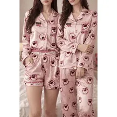 007PLUS - Pijama de Satín 3 Piezas con Diseños Animados