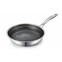 RENAHOUSE - Sartén Antiadherente Acero Inoxidable Con Tapa Vidrio 24 cm