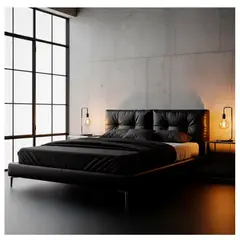 22 GRADOS DECORACION - Cama Brunette Queen En Cuero Natural 210cm x170cm