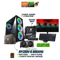 AMD - PC GAMER RYZEN 5 8500G / RTX 3050 6GB / RAM 32GB / SSD 512GB / BOARD B840 / 700W / MONITOR 22" FHD