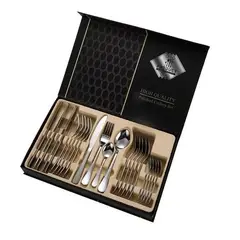 GENERICO - Utensilios Elegantes 24 Piezas Acero Inoxidable / Plateado / Dorado Con Estuche