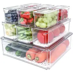 GENERICO - Set de 10 Organizadores para Nevera Y Cocina Transparentes Apilables con Tapa. Largo 25 Ancho 8 Alto