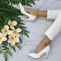 EVEGONZ - Tacones de Mujer Blanco Tancon Aguja