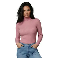 SYK - Buzo Cuello Tortuga Para Mujer Rosado