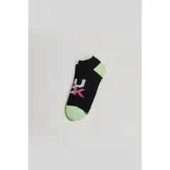 KOAJ - Medias negras tobilleras con texto y contrastes verdes Mujer