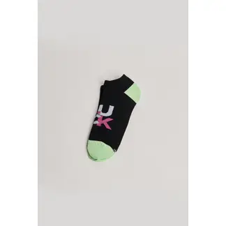 KOAJ - Medias negras tobilleras con texto y contrastes verdes Mujer