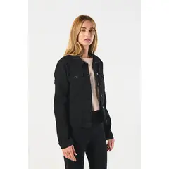 KOAJ - Chaqueta de jean azul oscura ajustada con bolsillos MUJER