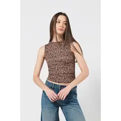 KOAJ - Camiseta kaki clara manga sisa con estampados animal p Mujer