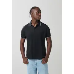 KOAJ - Camiseta unicolor polo con manga corta y aberturas Hombre