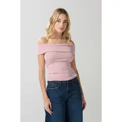 KOAJ - Camiseta cuello bandeja rosada clara con manga sisa Mujer
