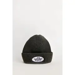 KOAJ - Gorro tejido gris intenso con bordado en frente y dobl Mujer