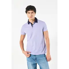 KOAJ - Camiseta polo lila con cuello en contraste y botones Hombre