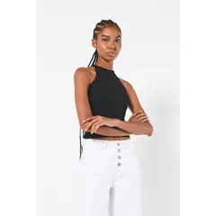 KOAJ - Camiseta manga sisa unicolor con texturas acanaladas Mujer