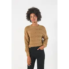 KOAJ - Suéter kaki holgado tejido con cuello redondo MUJER