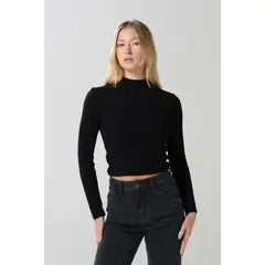 KOAJ - Camiseta cuello alto unicolor con manga larga y textur Mujer