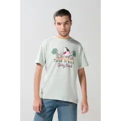 KOAJ - Camiseta unicolor cuello redondo con estampado de playa Hombre