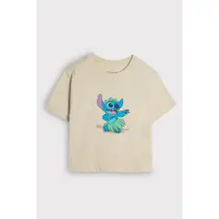 KOAJ - Camiseta crop top kaki clara con diseño de Lilo & Stitc Niña