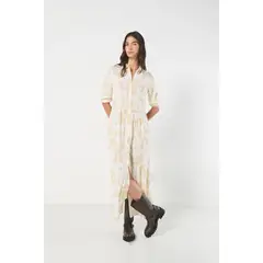 KOAJ - Vestido largo crema estampado con cuello camisero Mujer
