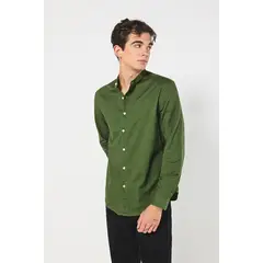 KOAJ - Camisa verde oscura con cuello nerú y estampados Hombre