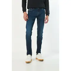 KOAJ - Jean skinny tiro bajo azul oscuro ajustado con 5 bolsi Hombre