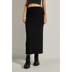 KOAJ - Falda negra larga con cintura ancha y abertura posteri Mujer