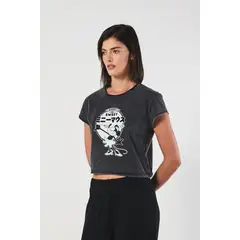 KOAJ - Camiseta negra teñida crop top con diseño de Minnie Mujer