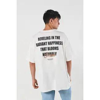 KOAJ - Camiseta manga corta oversize crema con textos estampa Hombre