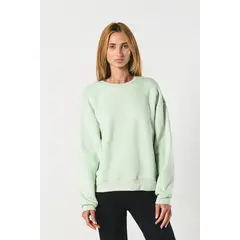 KOAJ - Buzo verde claro con pespunte en mangas y cuello redon Mujer