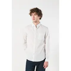 KOAJ - Camisa crema clara manga larga con estampados en mini Hombre