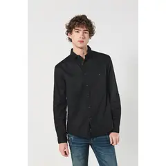 KOAJ - Camisa negra manga larga con diseños de mini print Hombre