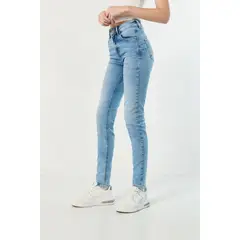 KOAJ - Jean push up azul con tiro alto, doble botón y pretina Mujer