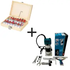 GENERICO - Rebordeadora Mc Tools 800W + Juego Fresas Madera 15 Piezas