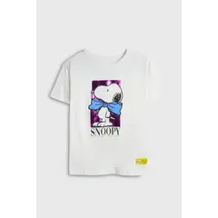 KOAJ - Camiseta crema clara oversize de Snoopy cuello redondo Niña