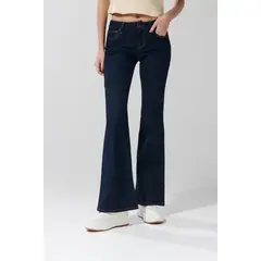 KOAJ - Jean flare azul intenso tiro medio con bota ancha Mujer