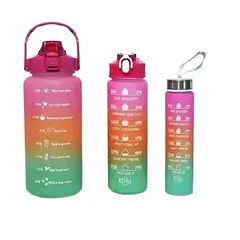 GENERICO - Termo Motivacional Con Pitillo Set x3 Unidades Capacidades: 2 Litros, 780Ml y 280Ml Color Rojo