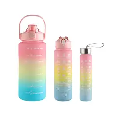 GENERICO - Termo Motivacional Con Pitillo Set x3 Unidades Capacidades: 2 Litros, 780Ml y 280Ml - Color Rosado