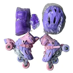 CHICAGO - KIT PATINES ANTICHOQUE TALLAS AJUSTABLES 26-27-28-29-30 APRENDIZAJE LILA-ROSA CON LUCES