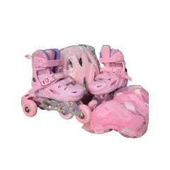 CHICAGO - KIT PATINES ANTICHOQUE TALLAS AJUSTABLES 26-27-28-29-30 APRENDIZAJE ROSA CLARO CON LUCES