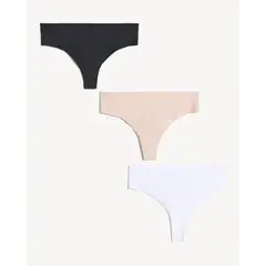 SEVEN SEVEN - Pack X3 Panty Invisible Corte Tanga X3 Para Mujer Negro