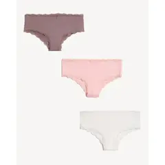 SEVEN SEVEN - Pack X3 Panty Tipo Hipster Con Encaje X3 Para Mujer Rosa