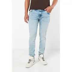 KOAJ - Jean azul skinny tiro bajo con rotos sutiles en frente Hombre