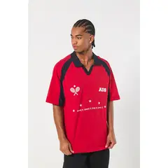 KOAJ - Camiseta polo oversize roja con diseño college Hombre