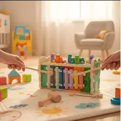 INFANTILES CAJUROMIX - Juguete Didáctico Madera Golpea Animalitos Para Niños Sapito
