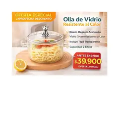 GENERICO - Olla de Vidrio Resistente al Calor con Tapa y Asas 2L Diseño Elegante para Cocina y Mesa